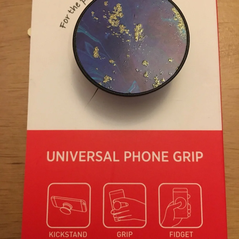 New Universal Phone Grip Blue w/Gold Sparkles Kickstand grip Fidget Pop Socket